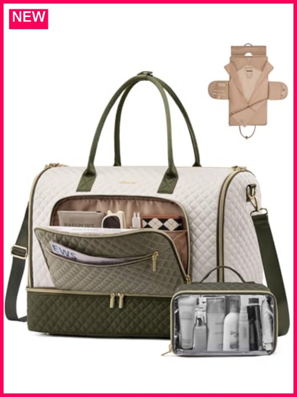 Quilted Convertible Travel Duffle Weekender Carry On Garment Bag with